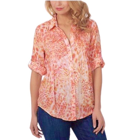 NWT Gloria Vanderbilt Women's Giselle Button Down Roll Tab Sleeve Multicolor - Picture 1 of 4